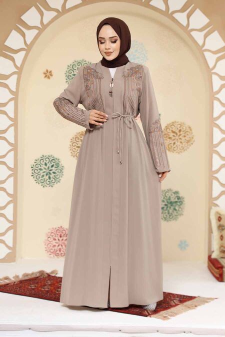 Modest Beige Plus Size Abaya 45302BEJ - NEVA STYLE