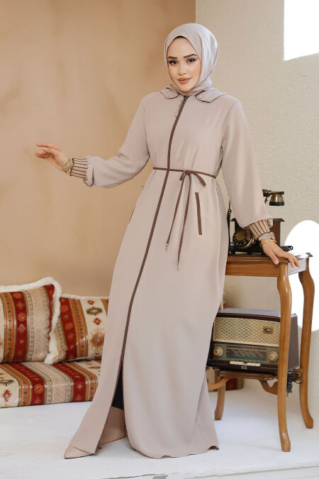 Modest Beige Plus Size Abaya 81151BEJ - NEVA STYLE