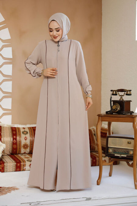 Modest Beige Plus Size Abaya 8148BEJ - NEVA STYLE
