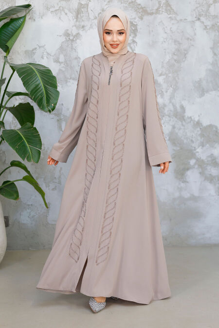 Modest Beige Plus Size Abaya Dubai 29122BEJ - NEVA STYLE