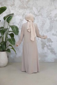 Modest Beige Plus Size Abaya Dubai 29122BEJ - 3