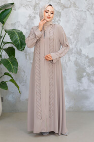 Modest Beige Plus Size Abaya Dubai 29122BEJ - 2