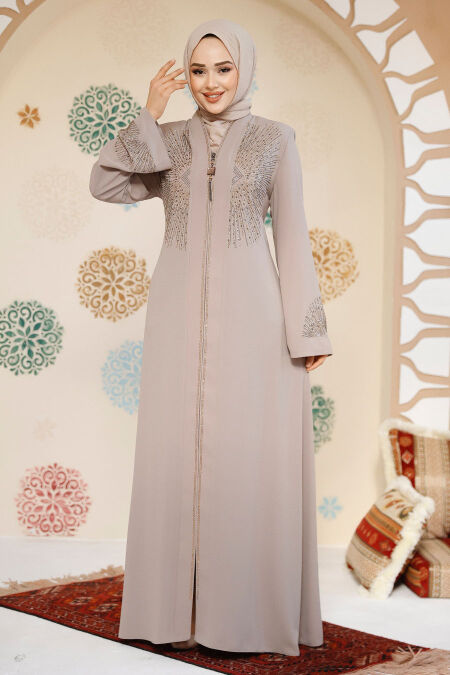 Modest Beige Plus Size Abaya For Women 17007BEJ - NEVA STYLE