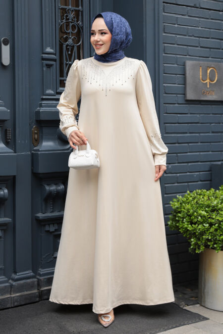 Modest Beige Plus Size Dress 23815BEJ - NEVA STYLE