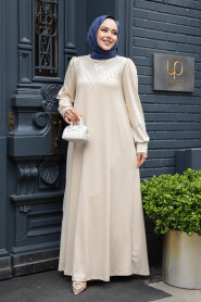 Modest Beige Plus Size Dress 23815BEJ - 2