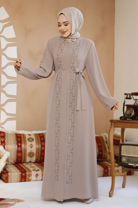 Modest Beige Plus Size Dubai Abaya 29118BEJ - NEVA STYLE