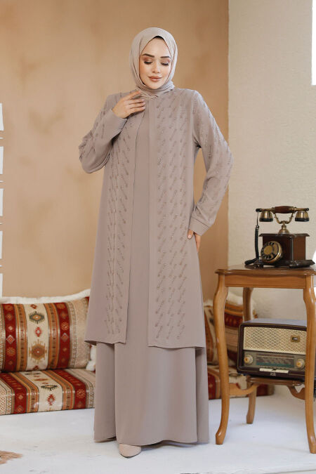 Modest Beige Plus Size Dubai Abaya 29120BEJ - NEVA STYLE