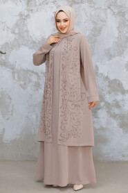 Modest Beige Plus Size Dubai Abaya 29121BEJ - 2