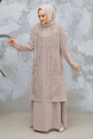 Modest Beige Plus Size Dubai Abaya 29121BEJ 