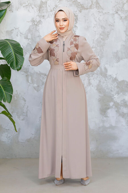 Modest Beige Plus Size Dubai Abaya 29124BEJ - NEVA STYLE