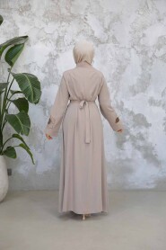 Modest Beige Plus Size Dubai Abaya 29124BEJ - 3