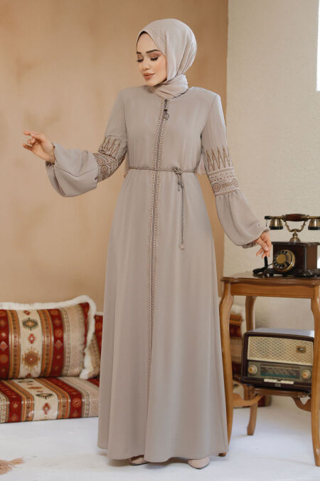 Modest Beige Plus Size Dubai Abaya 90351BEJ - NEVA STYLE