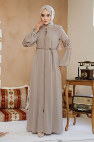 Modest Beige Plus Size Dubai Abaya 90351BEJ - 2