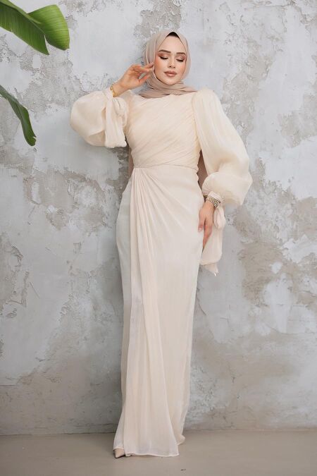 Modest Beige Plus Size Evening Dress 50193BEJ - NEVA STYLE