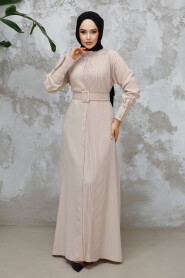 Modest Beige Plus Size Pleated Dress 65879BEJ - 3