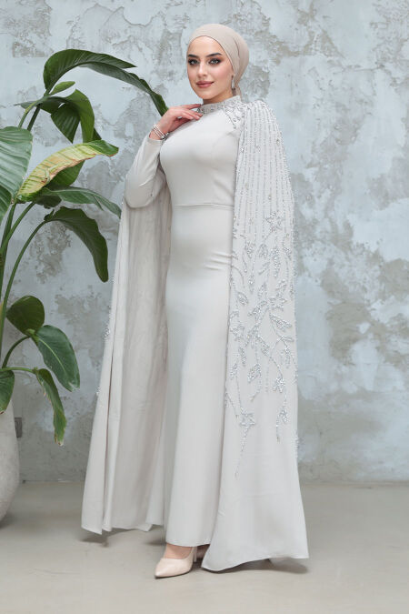 Modest Beige Prom Dress 51681BEJ - NEVA STYLE