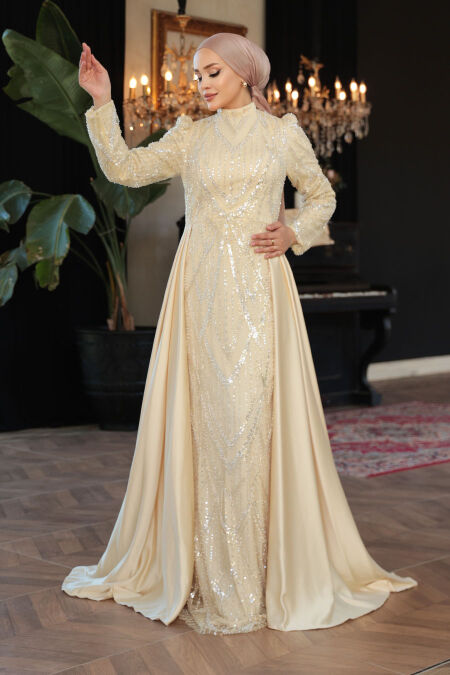 Modest Beige Prom Dress 51923BEJ - NEVA STYLE