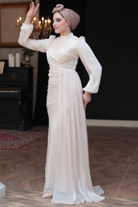 Modest Beige Prom Dress 52585BEJ - NEVA STYLE