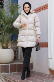 Modest Beige Puffer Coat 80191BEJ - 3