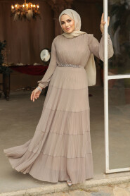 Modest Beige Ruffle Dress 44761BEJ - 3