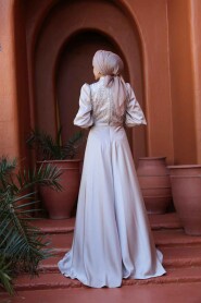 Modest Beige Satin Evening Dress 50901BEJ - 5