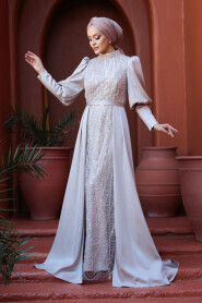 Modest Beige Satin Evening Dress 50901BEJ - 3
