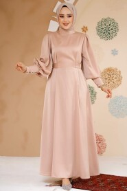 Modest Beige Satin Evening Dress 61651BEJ - 2