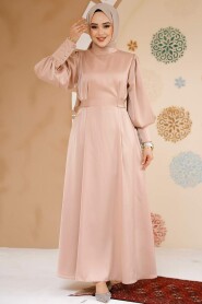 Modest Beige Satin Evening Dress 61651BEJ 