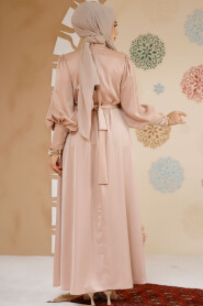 Modest Beige Satin Evening Dress 61651BEJ - 3