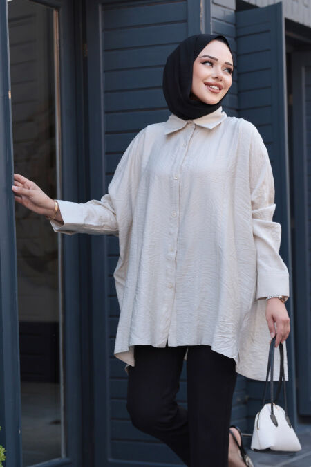 Modest Beige Shirt 10684BEJ - NEVA STYLE