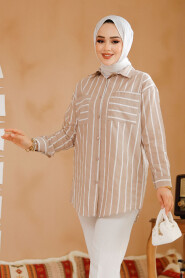 Modest Beige Shirt Tunic 70741BEJ - 3