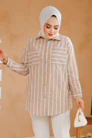 Modest Beige Shirt Tunic 70741BEJ - 2