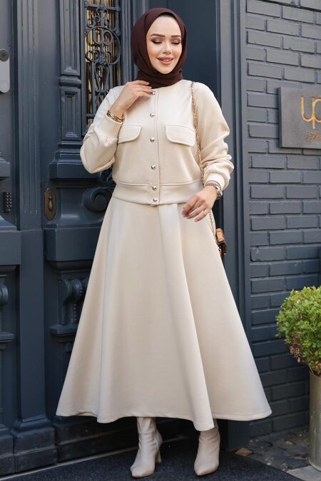Modest Beige Skirt Dual Suit 12261BEJ - NEVA STYLE
