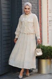 Modest Beige Skirted Dual Suit 14171BEJ 