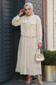 Modest Beige Skirted Dual Suit 14171BEJ - 2