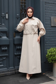 Modest Beige Skirted Dual Suit 4458BEJ - 2