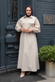 Modest Beige Skirted Dual Suit 4458BEJ - 3