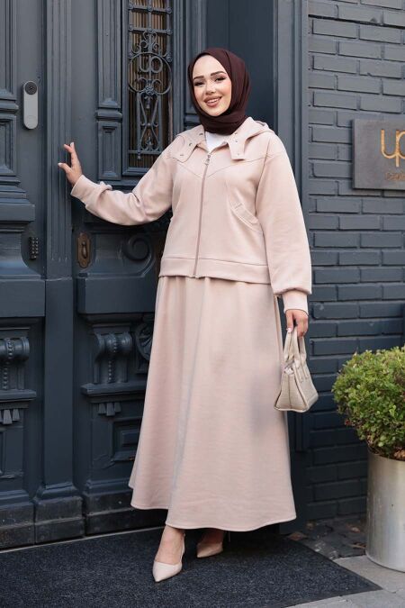 Modest Beige Skirted Dual Suit 56781BEJ - NEVA STYLE