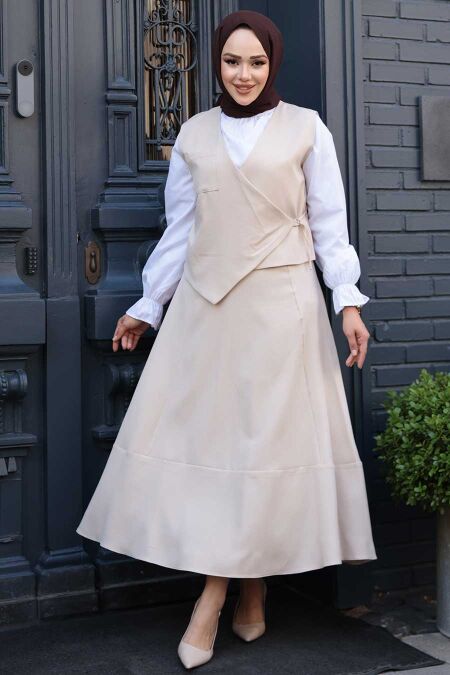 Modest Beige Skirted Dual Suit 75471BEJ - NEVA STYLE