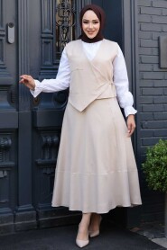 Modest Beige Skirted Dual Suit 75471BEJ - 2