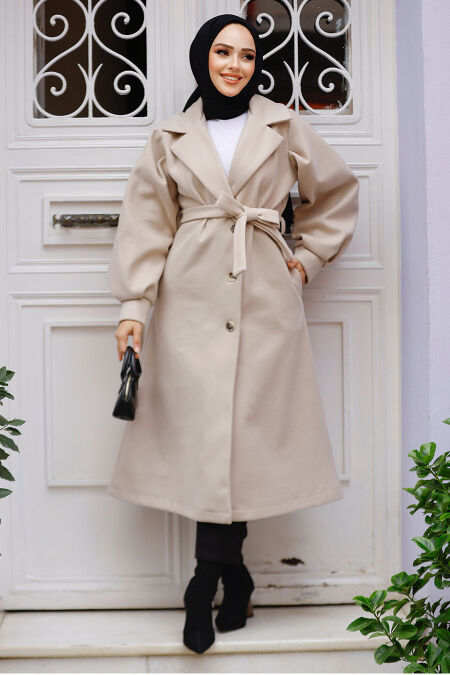 Modest Beige Stamp Coat 5946BEJ - NEVA STYLE
