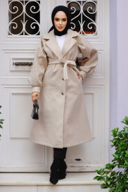 Modest Beige Stamp Coat 5946BEJ - 2