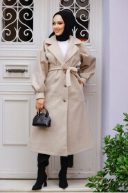 Modest Beige Stamp Coat 5946BEJ - 3