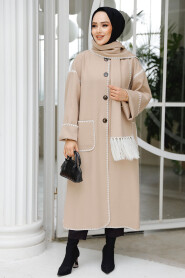 Modest Beige Stamp Coat 7221BEJ - 2