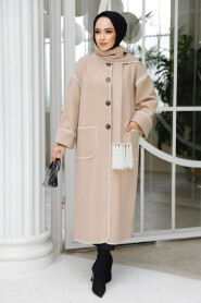 Modest Beige Stamp Coat 7221BEJ 