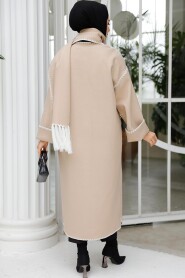 Modest Beige Stamp Coat 7221BEJ - 3