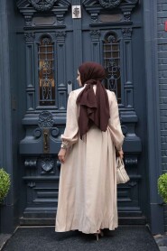 Modest Beige Summer Dress 19044BEJ - 4