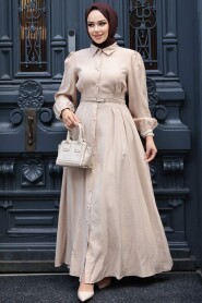 Modest Beige Summer Dress 19044BEJ - 1