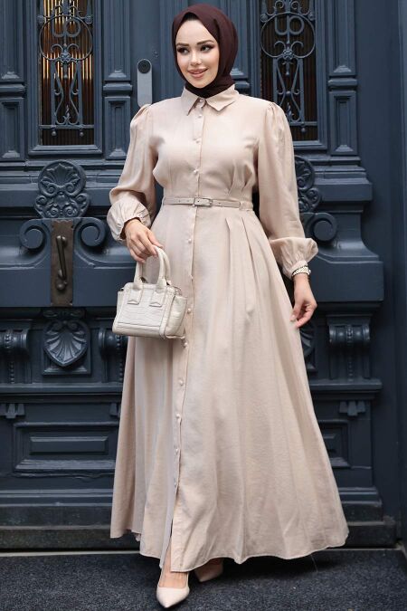 Modest Beige Summer Dress 19044BEJ - NEVA STYLE