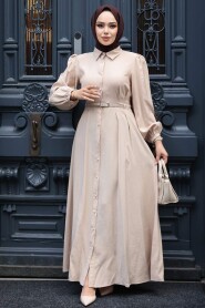 Modest Beige Summer Dress 19044BEJ - 3